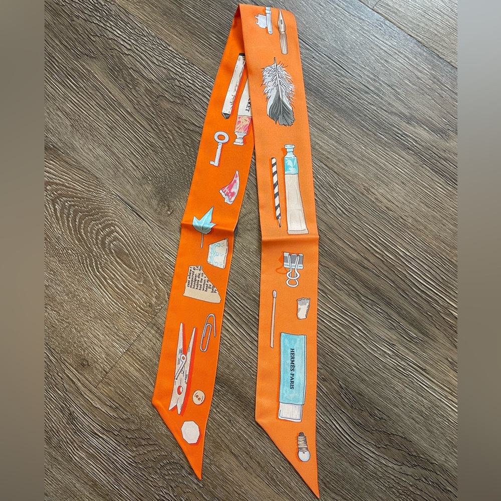 Hermes Orange Silk Twilly Scarf